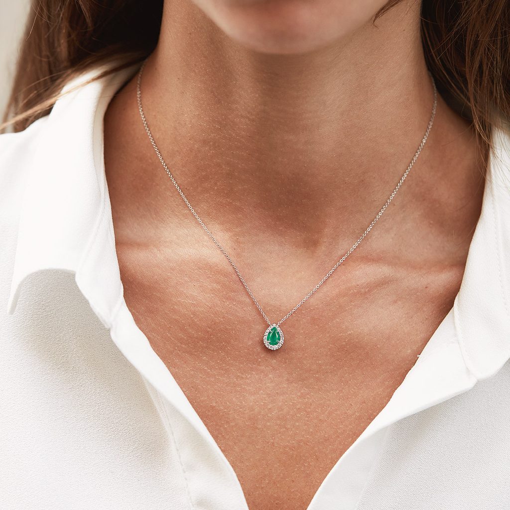 Lab Created Emerald and Diamond 14kt White Gold Pendant | Costco
