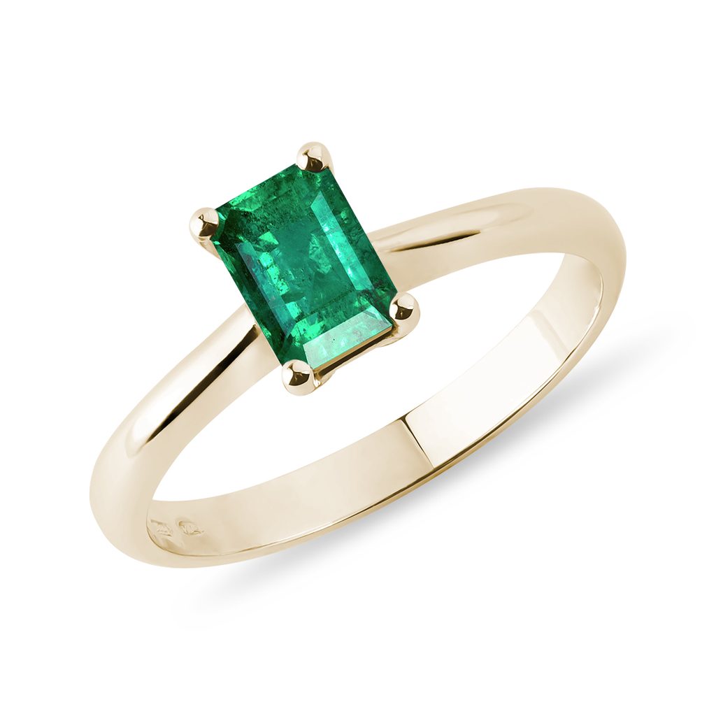Prsten ze žlutého 14k zlata se smaragdem | KLENOTA
