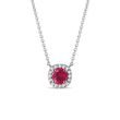 RUBY AND DIAMOND HALO NECKLACE IN WHITE GOLD - RUBY NECKLACES - NECKLACES