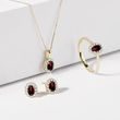 OVAL GARNET AND DIAMOND GOLD HALO STUD EARRINGS - GARNET EARRINGS - EARRINGS