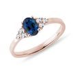 BAGUE MÉTAL OR ROSE AVEC SAPHIR ET DIAMANTS - BAGUES DE FIANÇAILLES EN SAPHIR - BAGUES DE FIANÇAILLES