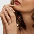 EMERALD AND DIAMOND GOLD HALO RING - EMERALD RINGS - RINGS