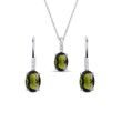BOUCLES D'OREILLES ET COLLIER EN OR BLANC ET MOLDAVITES - ENSEMBLES DE BIJOUX EN GEMMES - BIJOUX