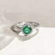GOLD RING HALO WITH EMERALD AND DIAMONDS - EMERALD RINGS - 