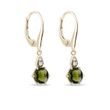 MOLDAVITE AND DIAMOND GOLD DANGLE EARRINGS - MOLDAVITE EARRINGS - EARRINGS