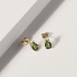 BOUCLE D'OREILLES OR JAUNE AVEC MOLDAVITES ET DIAMANTS - BOUCLES D'OREILLES EN MOLDAVITE - BOUCLES D'OREILLES