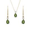 MOLDAVITE NECKLACE AND EARRING SET IN YELLOW GOLD - GEMSTONE SETS - FINE JEWELRY