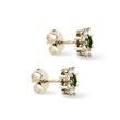 BOUCLES D'OREILLES FLEUR EN OR JAUNE, MOLDAVITES ET DIAMANTS - BOUCLES D'OREILLES EN MOLDAVITE - BOUCLES D'OREILLES