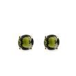 PUCES D'OREILLES EN OR JAUNE SERTIES DE MOLDAVITES - BOUCLES D'OREILLES EN MOLDAVITE - BOUCLES D'OREILLES