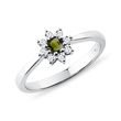 BAGUE FLEUR EN OR BLANC, MOLDAVITE ET DIAMANTS - BAGUES EN MOLDAVITE - BAGUES