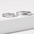 WHITE GOLD WEDDING RING SET WITH CHEVRON AND SATIN FINISH - WHITE GOLD WEDDING SETS - WEDDING RINGS