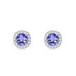 PUCES D'OREILLES EN OR BLANC AVEC TANZANITES ET DIAMANTS - BOUCLES D’OREILLES EN TANZANITE - BOUCLES D'OREILLES