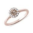 CHAMPAGNE AND CLEAR DIAMOND ROSE GOLD HALO RING - FANCY DIAMOND ENGAGEMENT RINGS - ENGAGEMENT RINGS