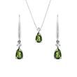 MOLDAVITE EARRING AND NECKLACE SET IN WHITE GOLD - GEMSTONE SETS - FINE JEWELRY
