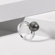 TAHITIAN PEARL AND DIAMOND RING IN WHITE GOLD - PEARL RINGS - PEARL JEWELRY