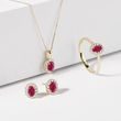 OVAL RUBY AND DIAMOND GOLD HALO NECKLACE - RUBY NECKLACES - 