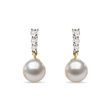 YELLOW GOLD EARRINGS WITH AKOYA PEARL AND BRILLIANTS - PEARL EARRINGS - PEARL JEWELRY