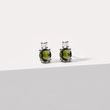 CLOUS D'OREILLES EN OR BLANC, MOLDAVITES ET DIAMANTS - BOUCLES D'OREILLES EN MOLDAVITE - BOUCLES D'OREILLES