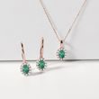 EMERALD AND DIAMOND HALO EARRINGS IN ROSE GOLD - EMERALD EARRINGS - EARRINGS