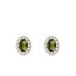 OVAL MOLDAVITE AND DIAMOND STUDS IN 14K WHITE GOLD - MOLDAVITE EARRINGS - EARRINGS