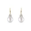 FRESHWATER PEARL AND DIAMOND YELLOW GOLD EARRINGS - PEARL EARRINGS - PEARL JEWELLERY