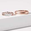 ROSE GOLD WEDDING RING SET WITH CHEVRON AND SATIN FINISH - ROSE GOLD WEDDING SETS - WEDDING RINGS
