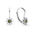 MOLDAVITE AND DIAMOND FLORAL EARRINGS IN WHITE GOLD - MOLDAVITE EARRINGS - EARRINGS