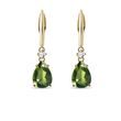 BOUCLES D'OREILLES EN OR AVEC DIAMANTS ET MOLDAVITES - BOUCLES D'OREILLES EN MOLDAVITE - BOUCLES D'OREILLES