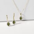 MOLDAVITE AND DIAMOND HALO NECKLACE IN 14K YELLOW GOLD - MOLDAVITE NECKLACES - NECKLACES
