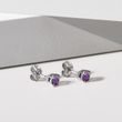 ROUND AMETHYST STUD EARRINGS IN WHITE GOLD - AMETHYST EARRINGS - EARRINGS