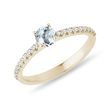 ROUND AQUAMARINE AND DIAMOND GOLD RING - AQUAMARINE RINGS - RINGS