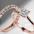 SET OF DIAMOND RINGS IN ROSE GOLD - ENGAGEMENT AND WEDDING MATCHING SETS - 