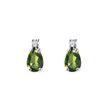 MOLDAVITE AND DIAMOND TEARDROP EARRINGS IN WHITE GOLD - MOLDAVITE EARRINGS - EARRINGS