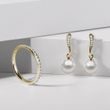 EARRINGS WITH DIAMONDS AND PEARLS AKOYA IN YELLOW GOLD - PEARL EARRINGS - PEARL JEWELRY