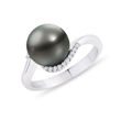 TAHITIAN PEARL AND DIAMOND RING IN WHITE GOLD - PEARL RINGS - PEARL JEWELRY
