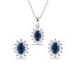 SAPPHIRE AND DIAMOND WHITE GOLD HALO JEWELRY SET - JEWELRY SETS - FINE JEWELRY