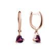 HEART EARRINGS WITH RHODOLITES IN ROSE GOLD - GEMSTONE EARRINGS{% if category.pathNames[0] != product.category.name %} - {% endif %}