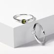 MOLDAVITE AND DIAMOND TRILOGY RING IN 14K WHITE GOLD - MOLDAVITE RINGS - RINGS