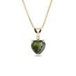Moldavite heart and diamond necklace in gold