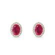 OVAL RUBY AND DIAMOND HALO EARRINGS IN YELLOW GOLD - RUBY EARRINGS - EARRINGS