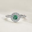 EMERALD AND DIAMOND HALO RING IN WHITE GOLD - EMERALD RINGS - RINGS