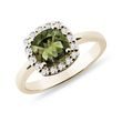 RING IN GELBGOLD MIT MOLDAVITEN UND DIAMANTEN - RINGE MOLDAVIT - RINGE