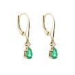 GOLD PENDANT EARRINGS WITH EMERALDS AND DIAMONDS - EMERALD EARRINGS - 