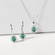 EMERALD AND DIAMOND WHITE GOLD HALO JEWELRY SET - JEWELRY SETS - FINE JEWELRY