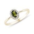 BAGUE EN OR JAUNE AVEC MOLDAVITE ET DIAMANTS - BAGUES EN MOLDAVITE - BAGUES