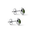 PUCES D'OREILLES OR BLANC AVEC MOLDAVITE OVALE ET DIAMANTS - BOUCLES D'OREILLES EN MOLDAVITE - BOUCLES D'OREILLES