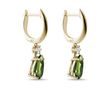 BOUCLES D'OREILLES EN OR AVEC DIAMANTS ET MOLDAVITES - BOUCLES D'OREILLES EN MOLDAVITE - BOUCLES D'OREILLES