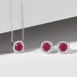 RUBY AND DIAMOND HALO NECKLACE IN WHITE GOLD - RUBY NECKLACES - NECKLACES