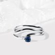 Diamond and sapphire wave ring in white gold
