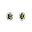 PUCES D'OREILLES OR BLANC AVEC MOLDAVITE OVALE ET DIAMANTS - BOUCLES D'OREILLES EN MOLDAVITE - BOUCLES D'OREILLES